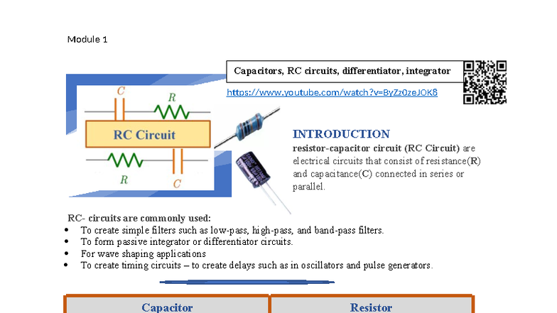 Module 1: RC and RL Circuits - Capacitors, Integrators, and ...