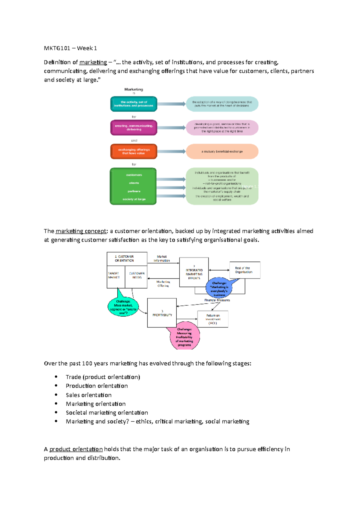 Week 1 - Marketing Fundamentals - MKTG101 – Week 1 Definition of ...