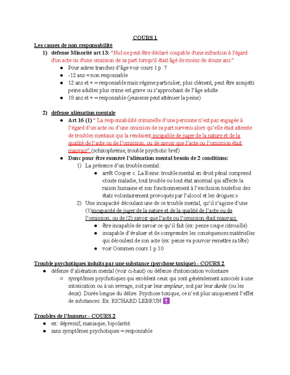 Cours de Droit Pénal : Causes de Non Responsabilité et Défenses ...