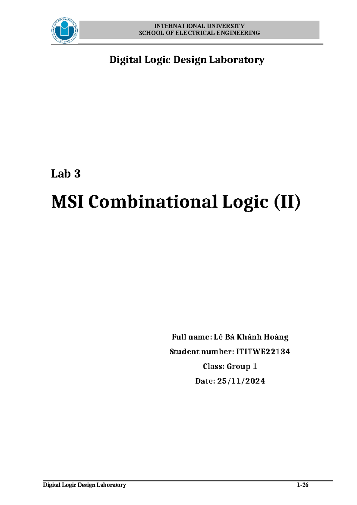 Lab3 - english - SCHOOL OF ELECTRICAL ENGINEERING Digital Logic Design ...