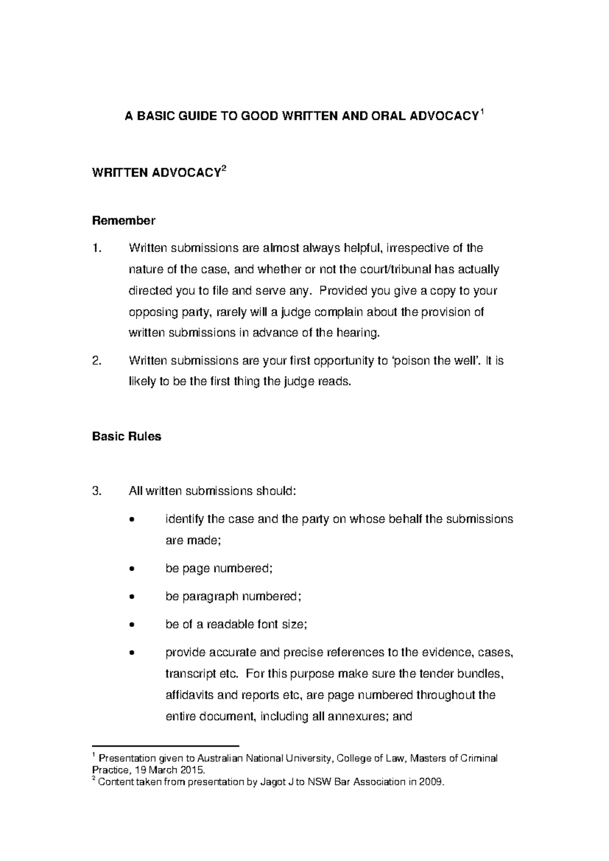 A Basic Guide to Good Written and Oral Advocacy - Studocu