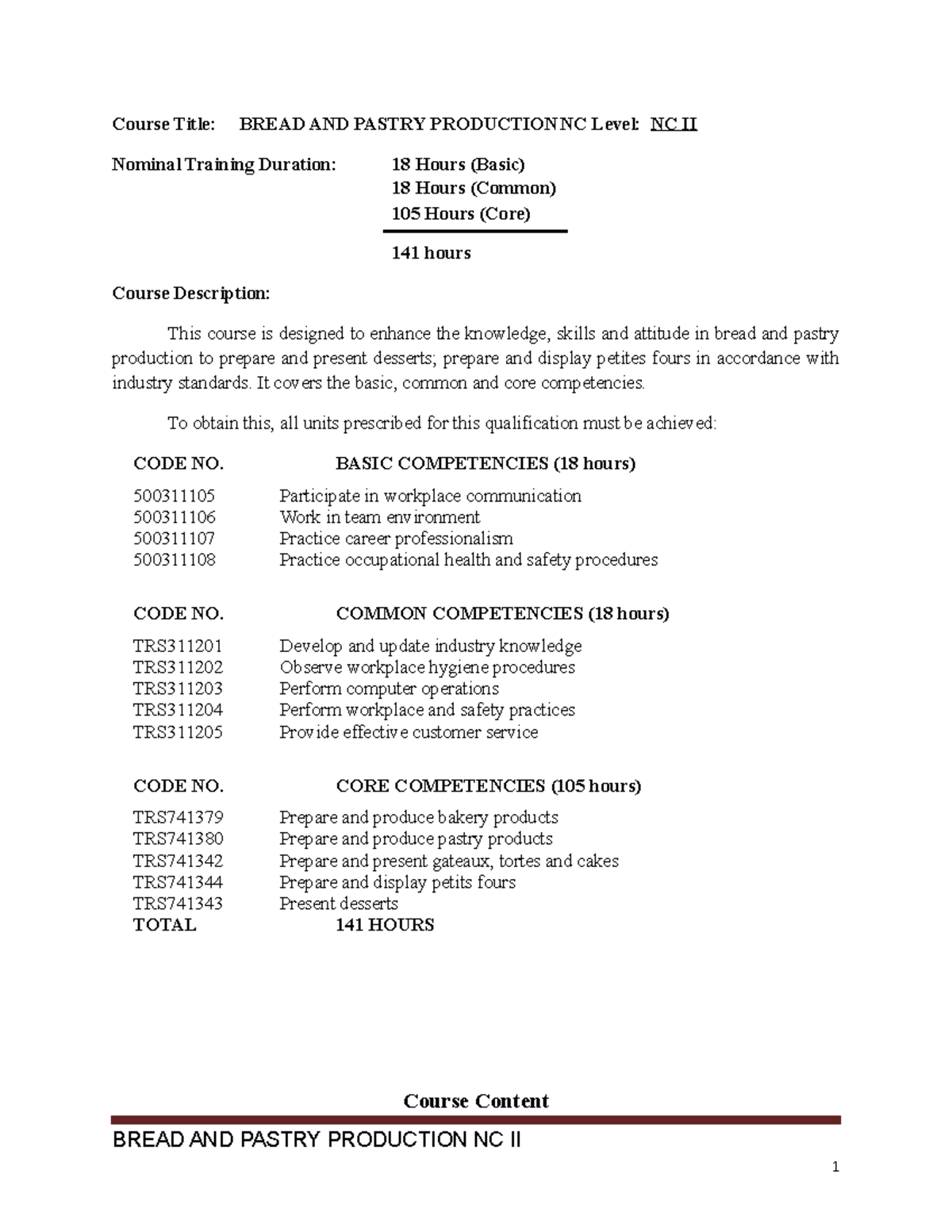 Bread and Pastry Production NC II Course Module Overview - Studocu