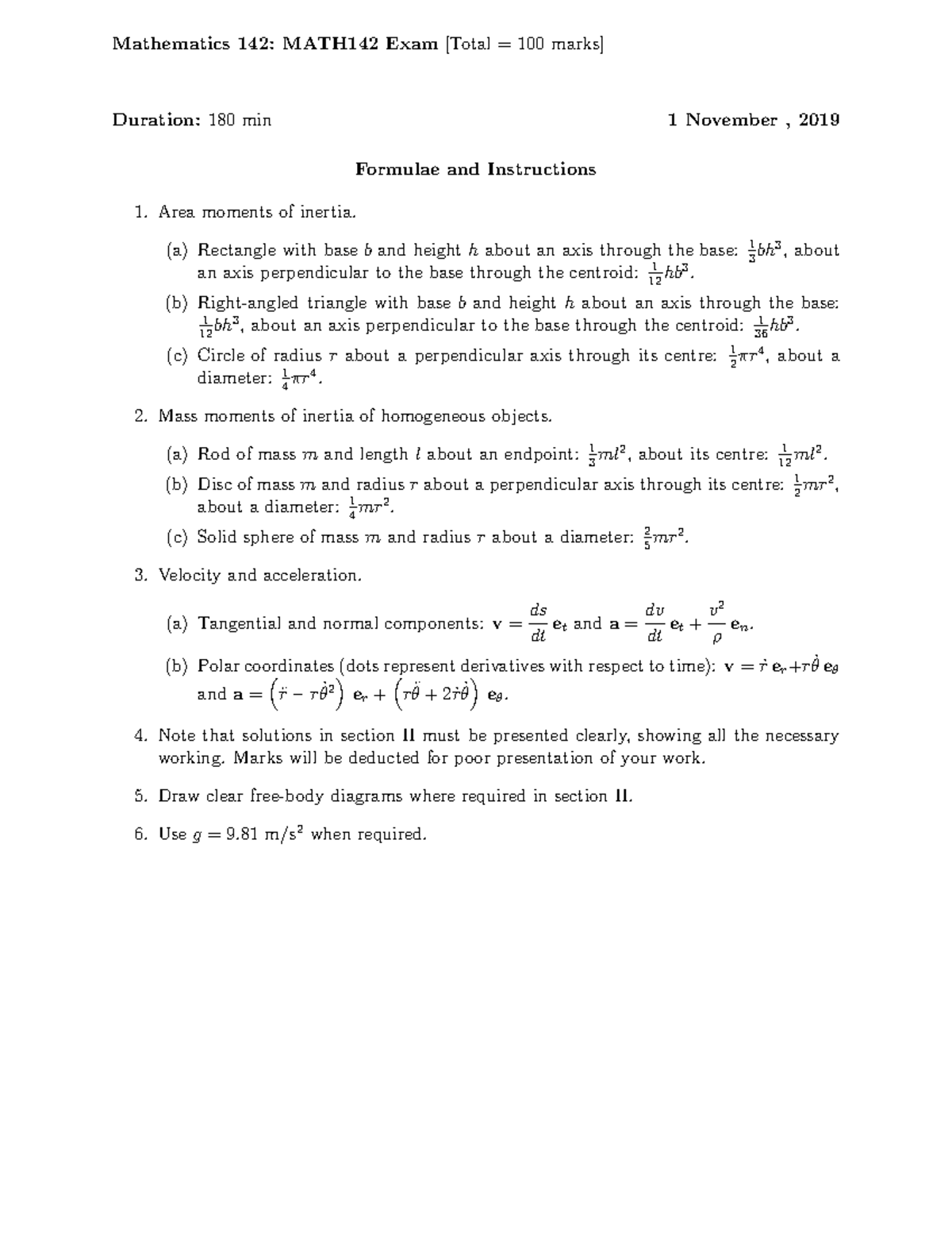 MATH142-2019 Final Exam Past Paper Questions and Solutions - Studocu