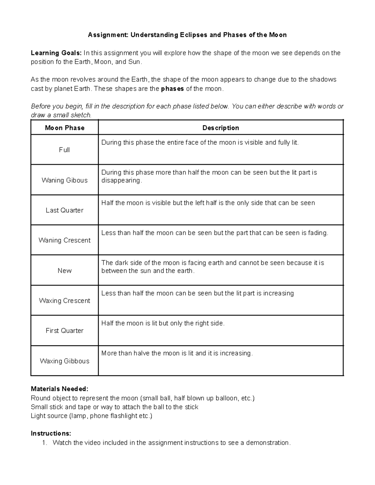 Copy of Assignment Understanding Eclipses and Phases of the Moon-2 ...