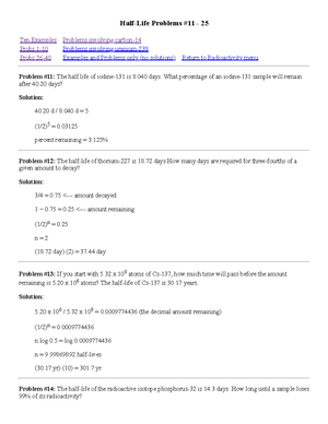 Chem Team Half-Life Problems #1 - 10 - Half-Life Problems #1 - 10 Ten ...