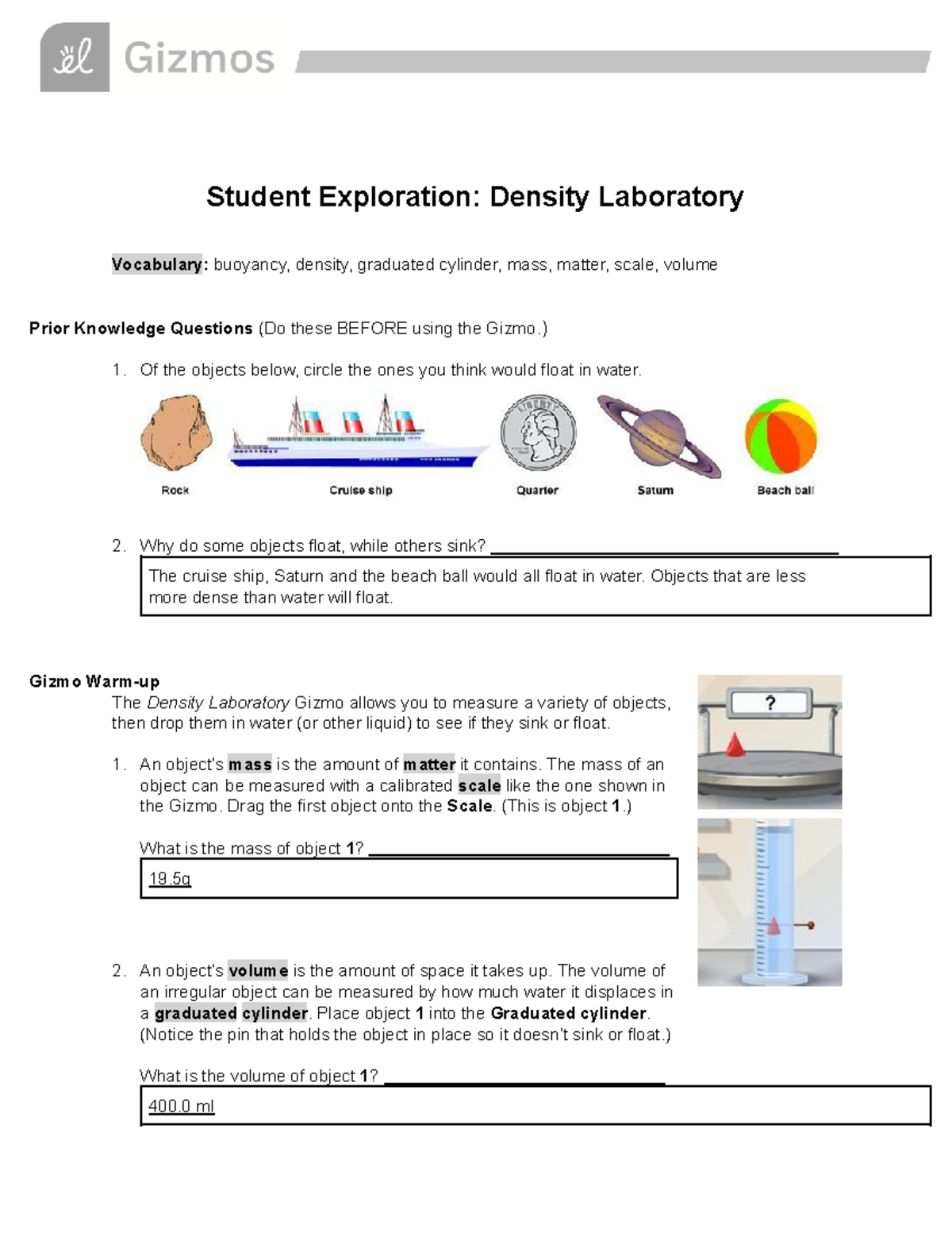 Density Lab SE: Understanding Floating and Sinking Laws - Studocu