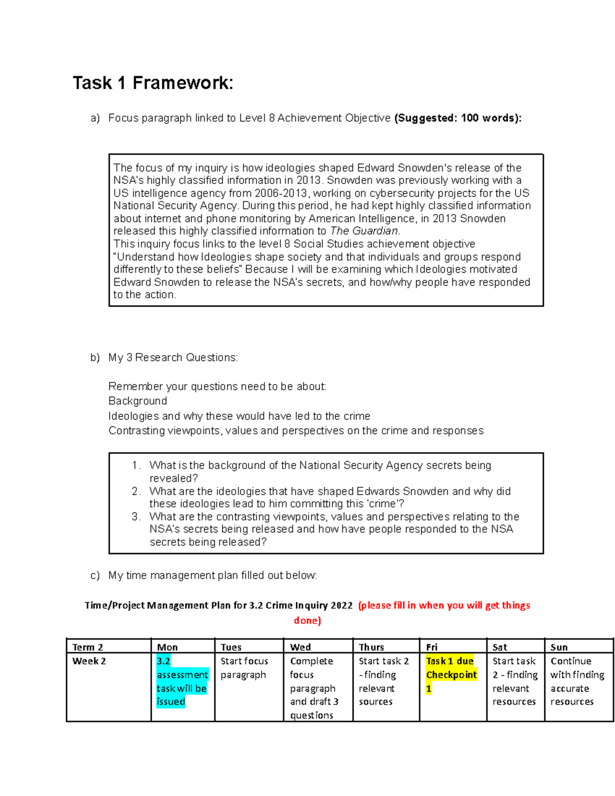 2.2 internal - Task 1 Framework: a) Focus paragraph linked to Level 8 ...