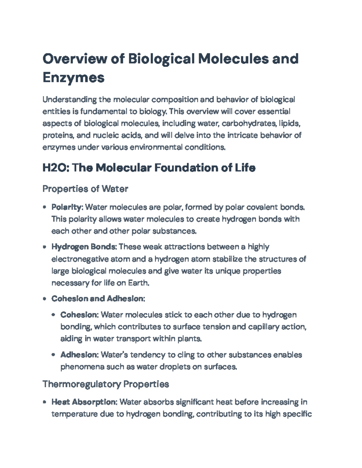 Overview of Biological Molecules and Enzymes: Key Concepts in Biology ...