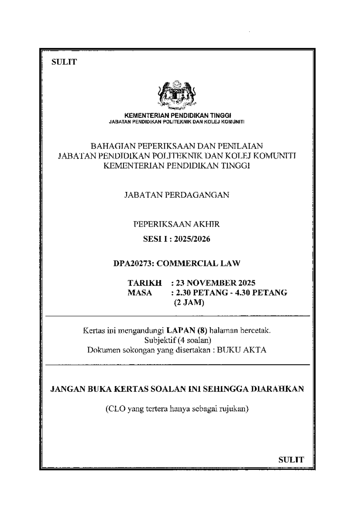 DPB30073: Business Law Final Exam Questions and Answers - Studocu