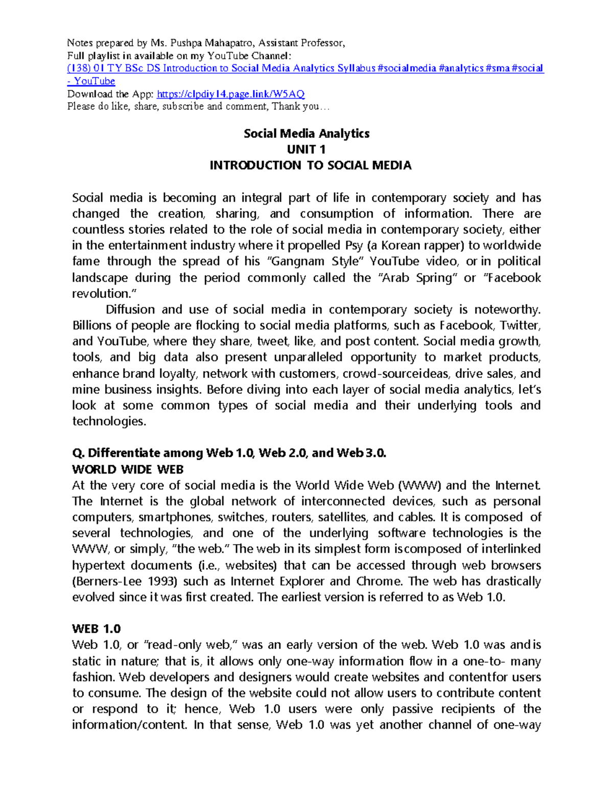TY BSc DS SMA Unit 1: Introduction to Social Media Analytics Notes ...