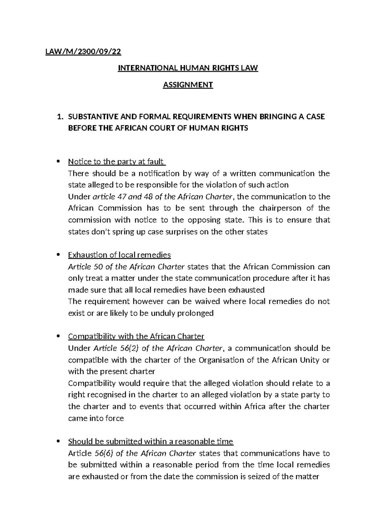 International Human Rights LAW - LAW/M/2300/09/ INTERNATIONAL HUMAN ...