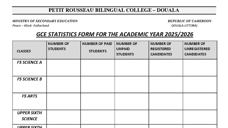 GCE Statistics FORM - gce form - 1 | P a g e PETIT ROUSSEAU BILINGUAL ...