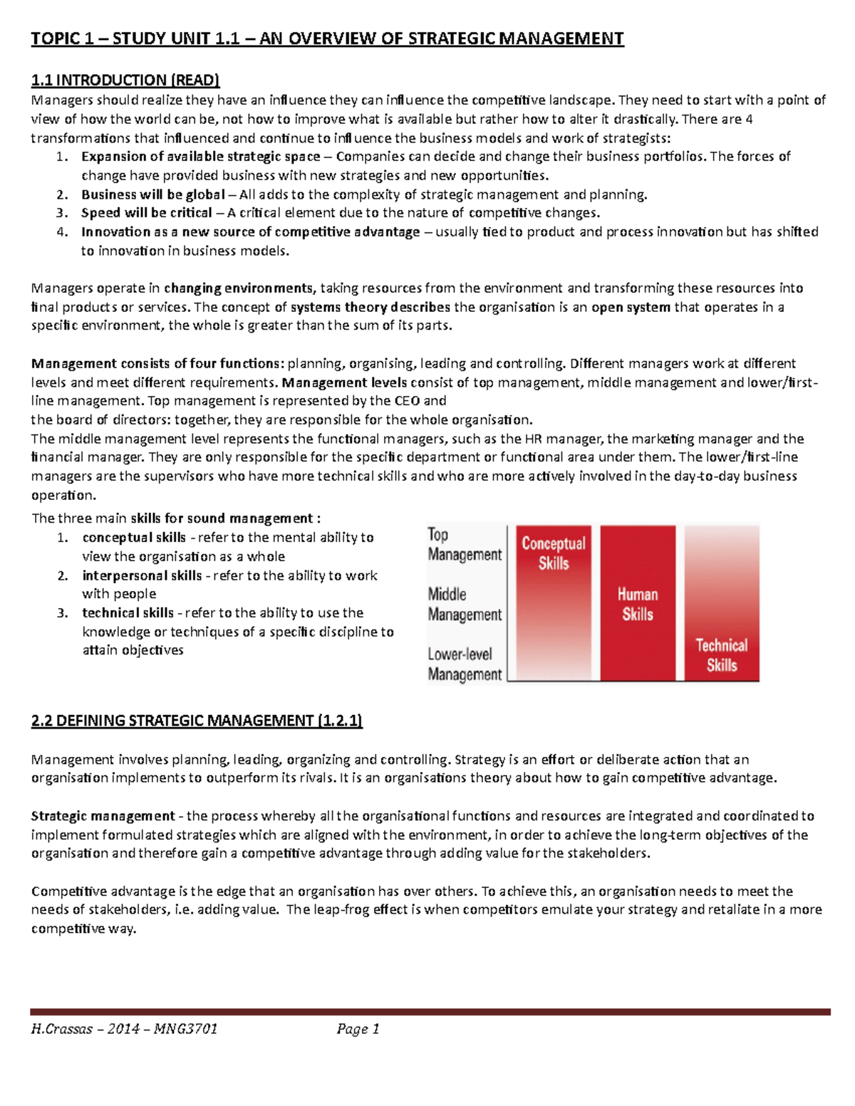 MNG3701-2014 - study notes - TOPIC 1 – STUDY UNIT 1 – AN OVERVIEW OF ...