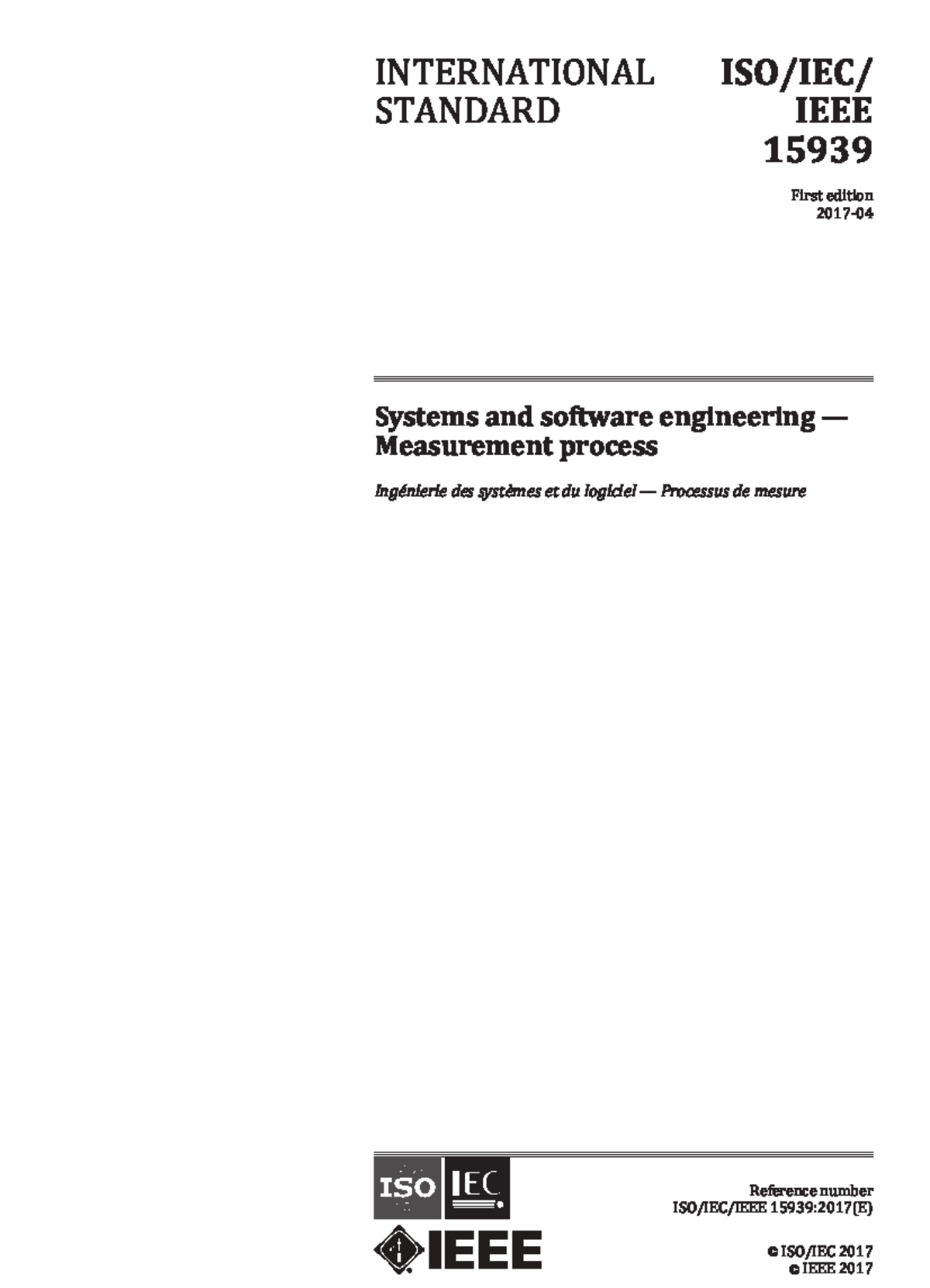 ISO/IEC/IEEE 15939:2017 Measurement Process in Software Engineering ...