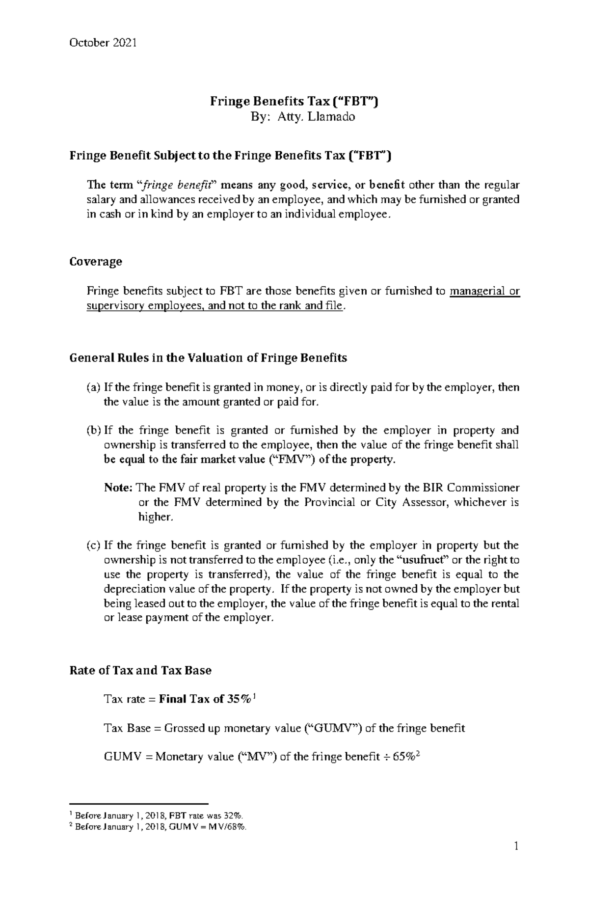 Module 11: Understanding Fringe Benefits Tax (FBT) Regulations - Studocu