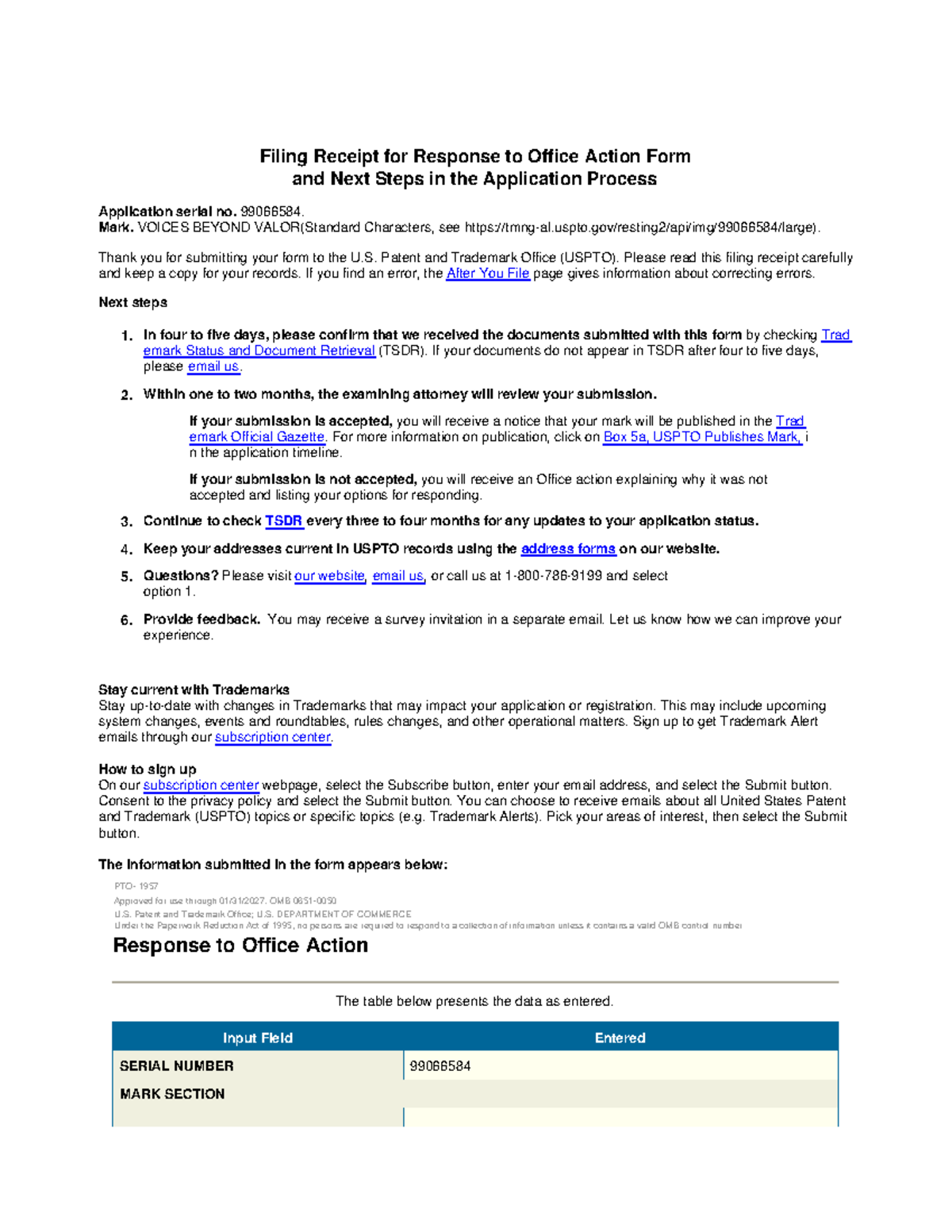 Filing Receipt and Next Steps for Application No. 99066584 - Studocu