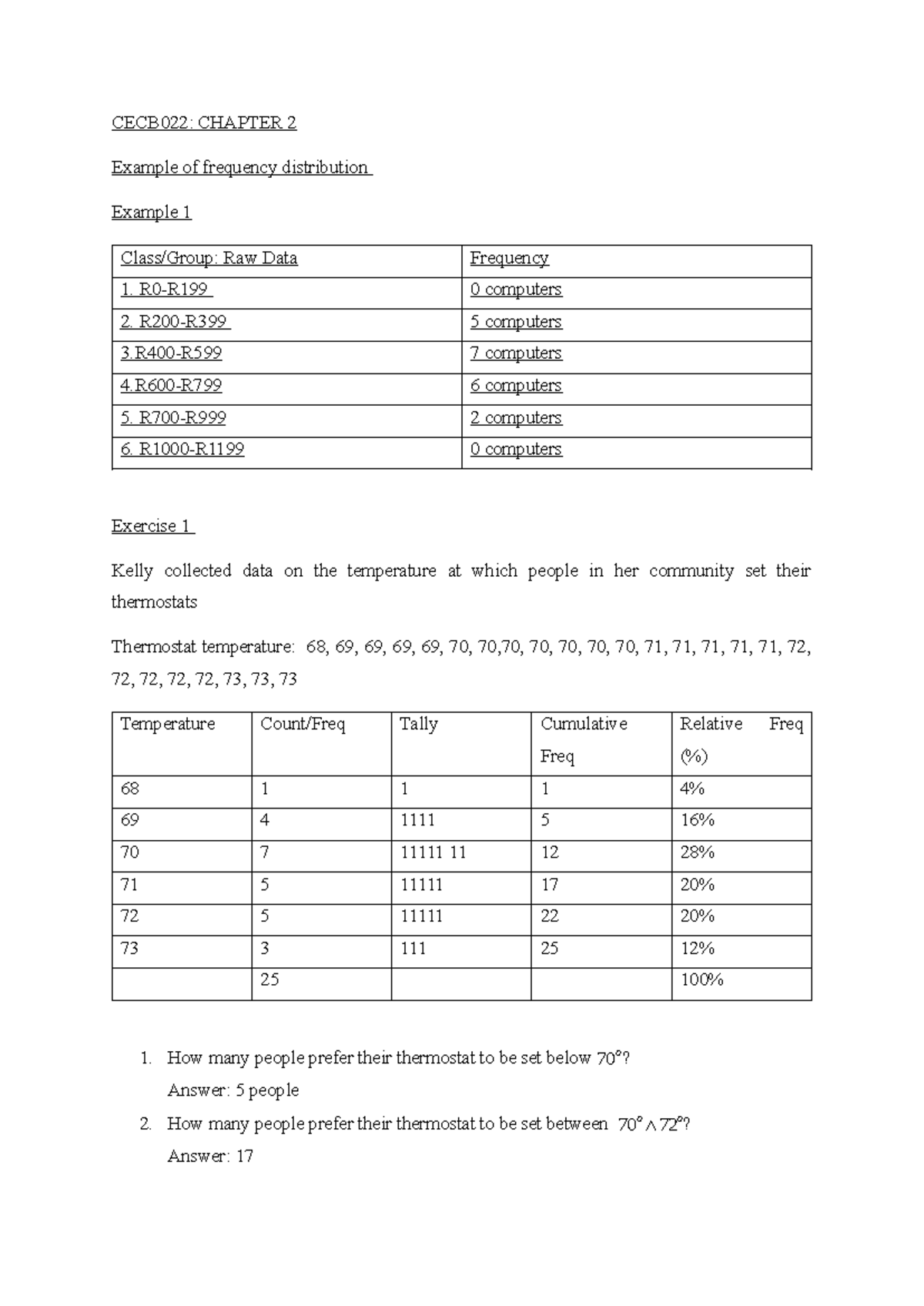 CECB021: CHAPTER 2 - Frequency Distribution Examples and Exercises ...