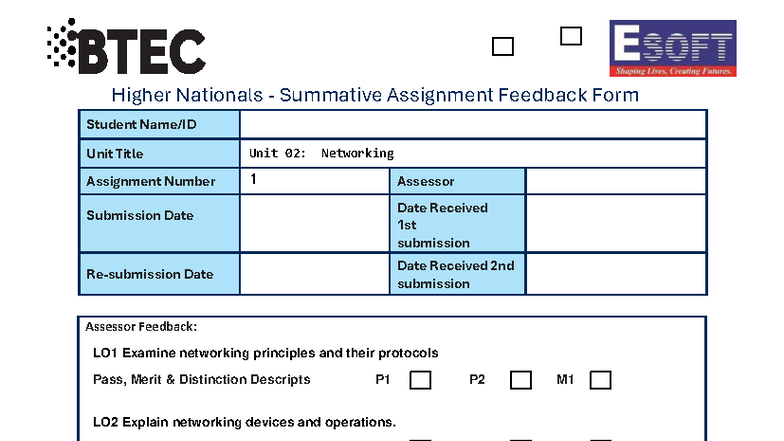 BTEC HND Computing Unit 02: Networking Assignment Feedback Form - Studocu