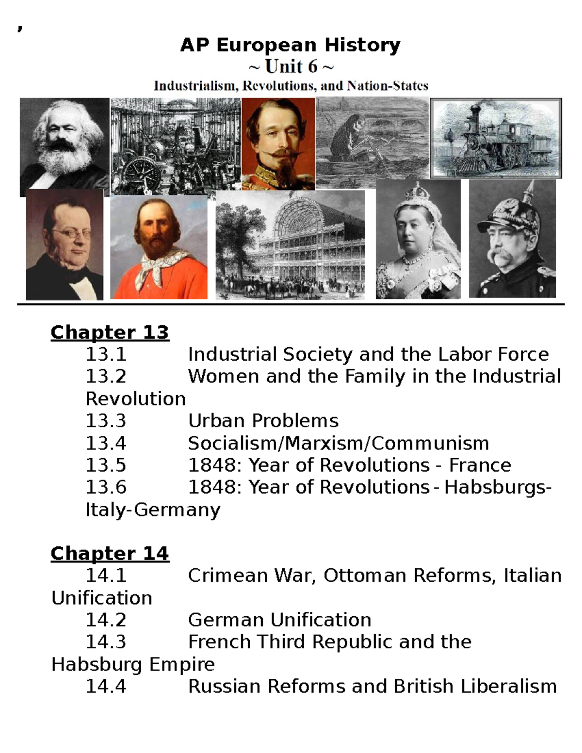 AP European History Unit 6 Lecture Notes: Industrial Society and ...