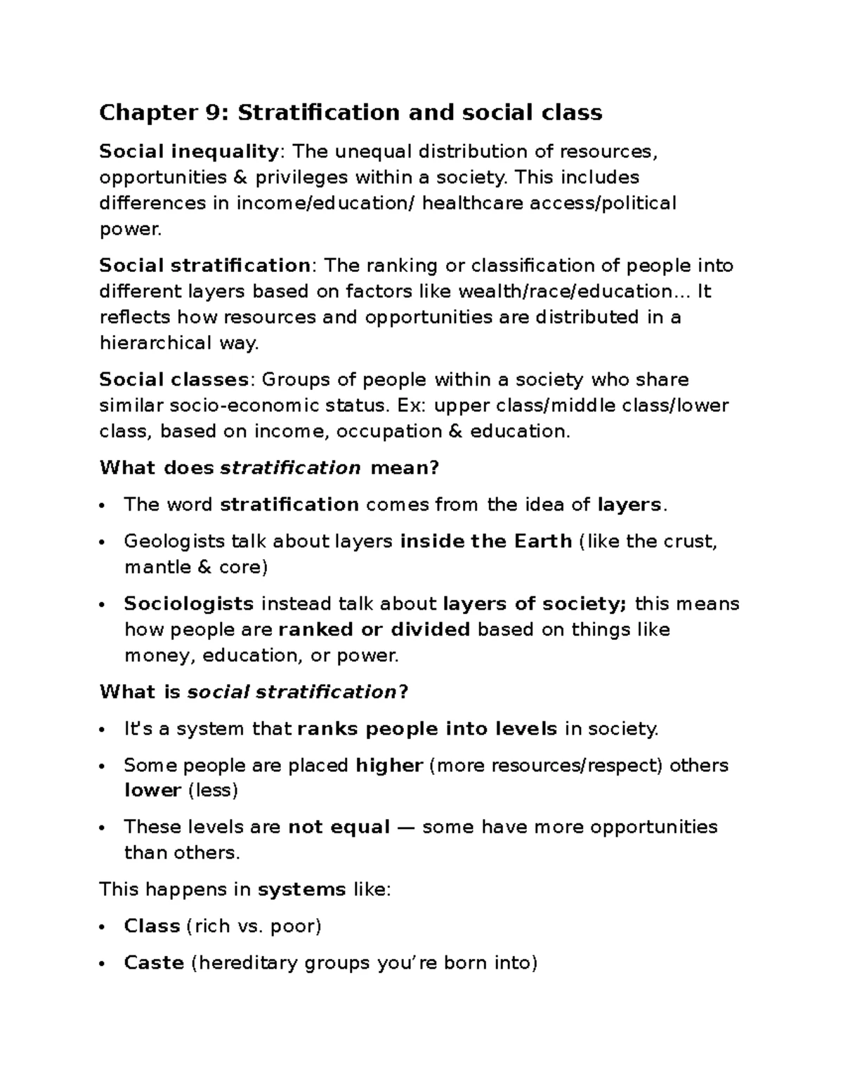 Chapter 9: Social Stratification and Class Inequality Explained - Studocu