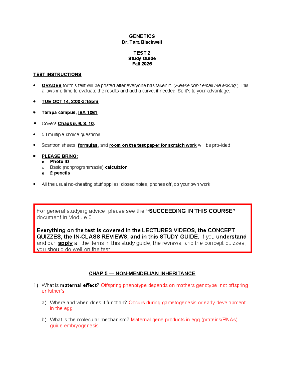 Genetics F25 Test 2 Study Guide: Key Concepts & Review - Studocu