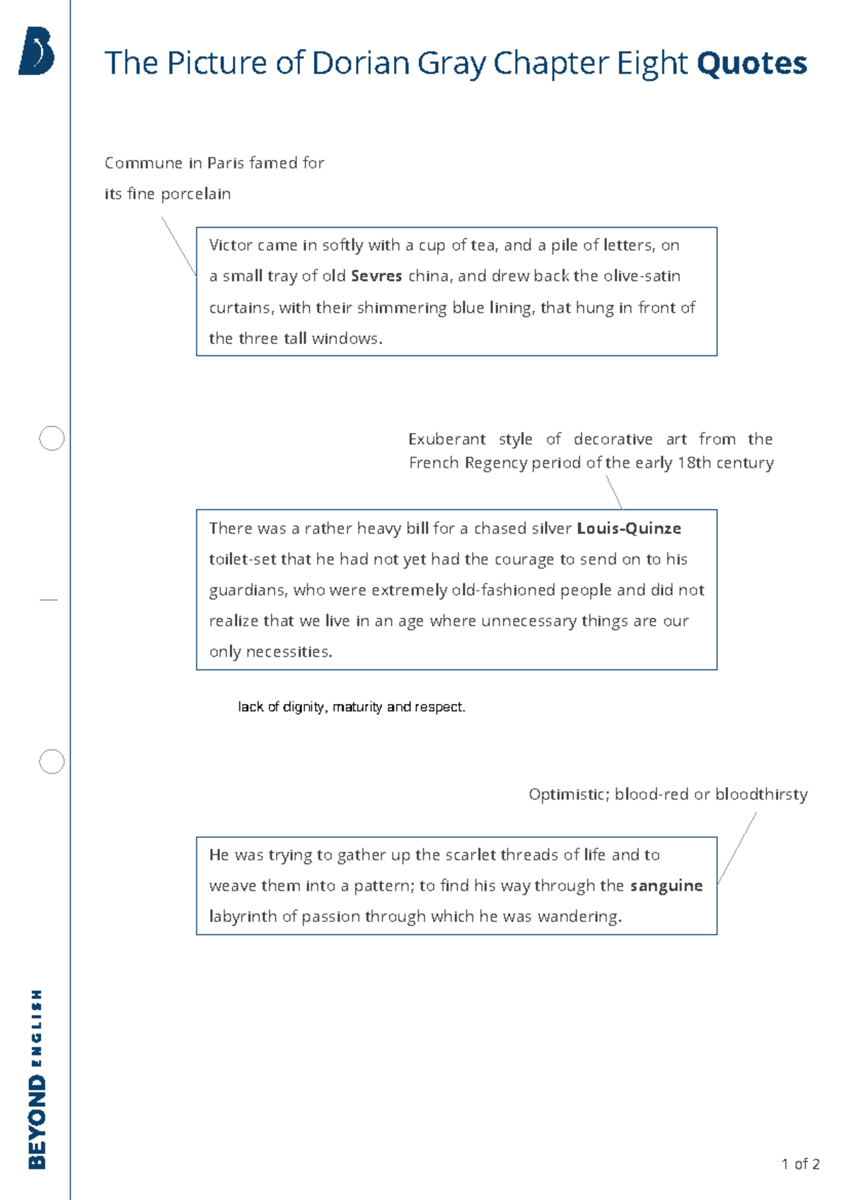 The Picture of Dorian Gray Quotes - Chapter 8 Analysis - Studocu