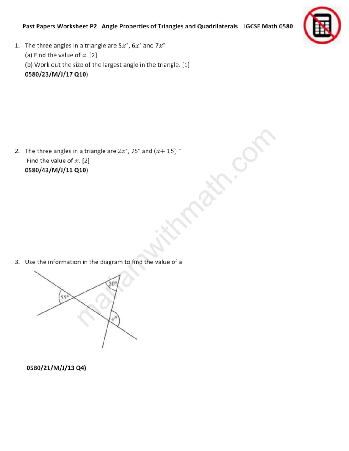 11b Angle Properties of Triangles and Quadrilaterals P2 - Past Papers ...