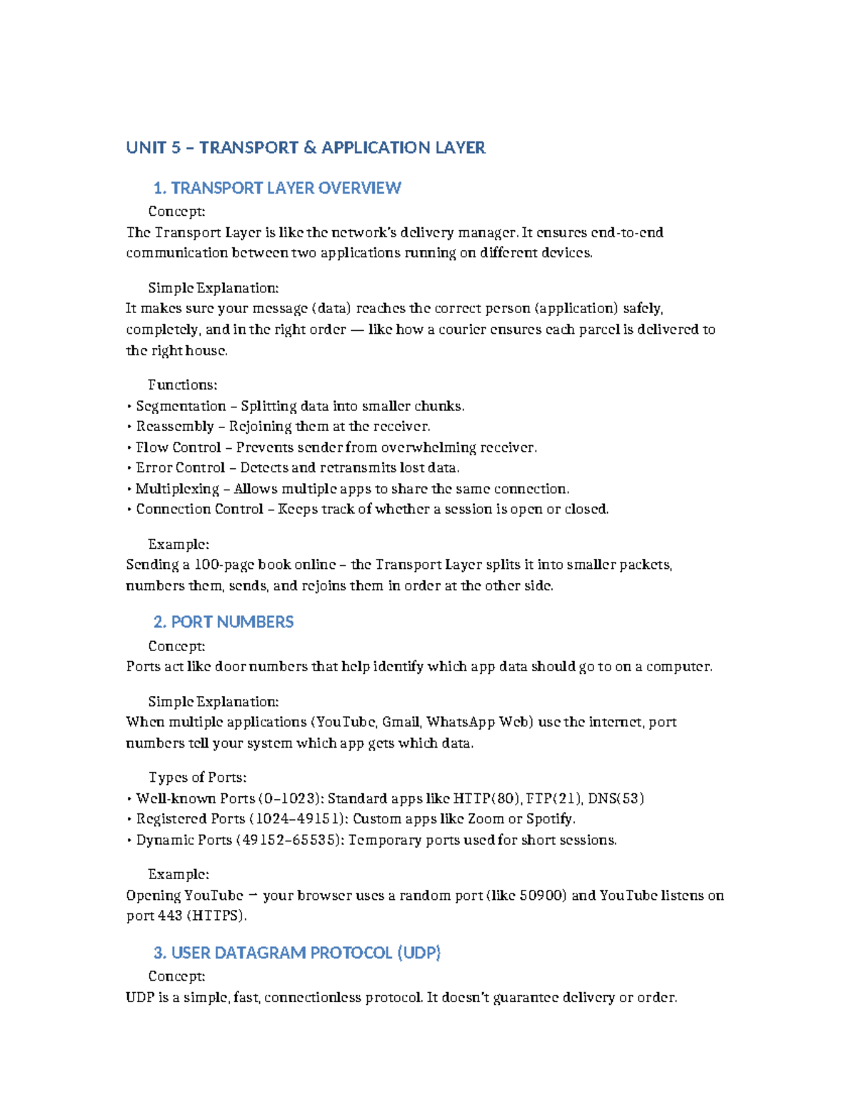 Unit 5: Transport Application Layer Study Notes - Studocu