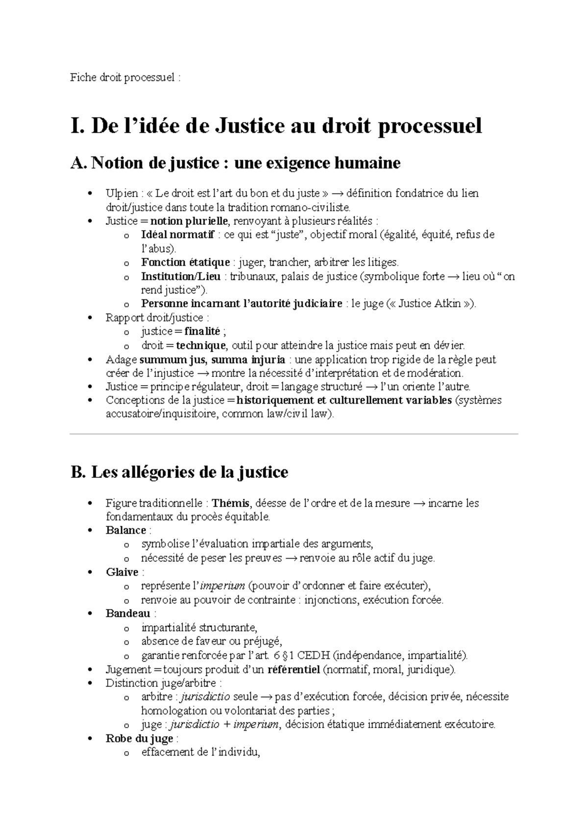 Fiche Droit Processuel : Notions et Régimes de Justice - Studocu