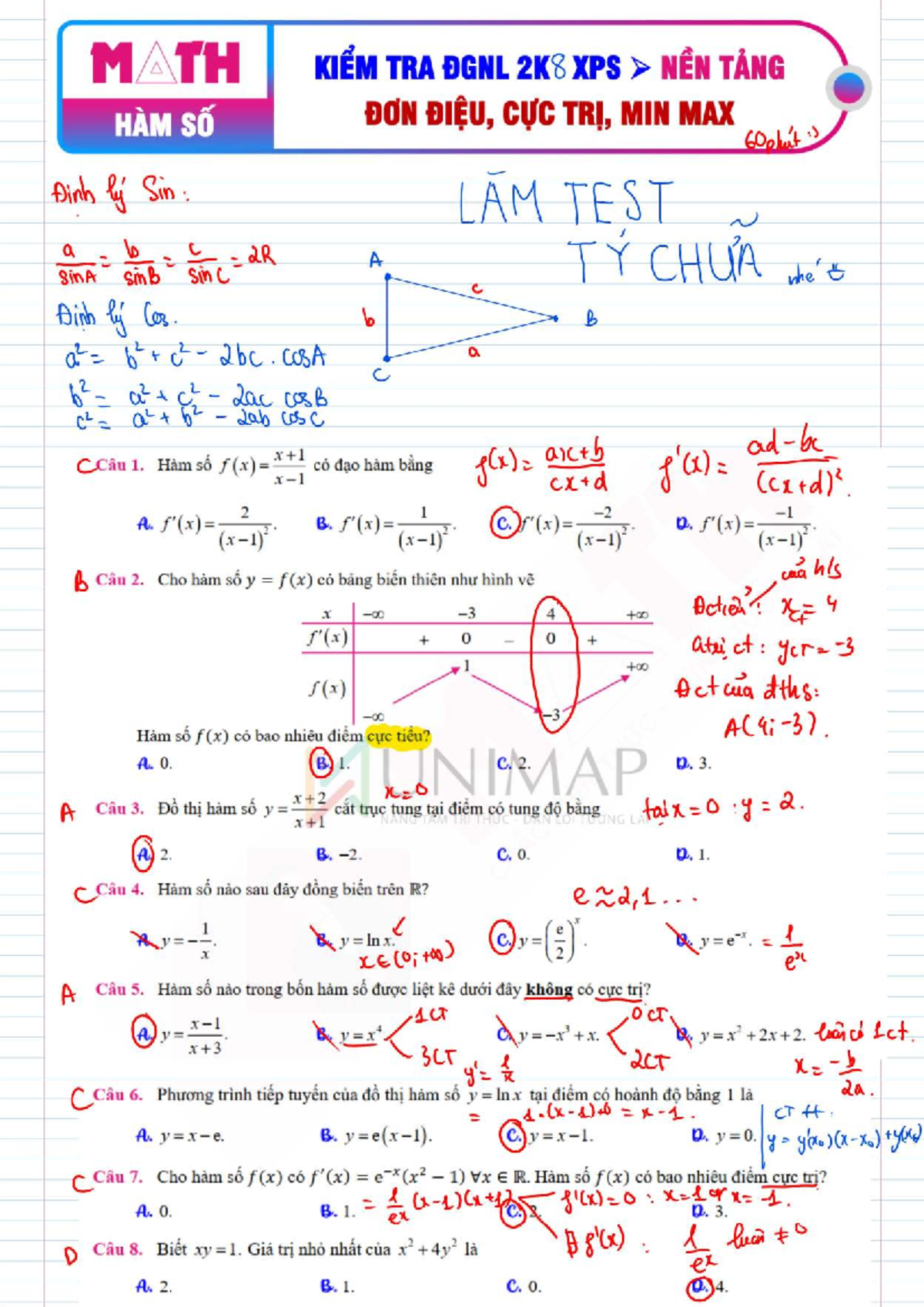 Bài Kiểm Tra Hàm Số Lần 2 - MATH KIÉM TRA DGNL 2K8 - Studocu