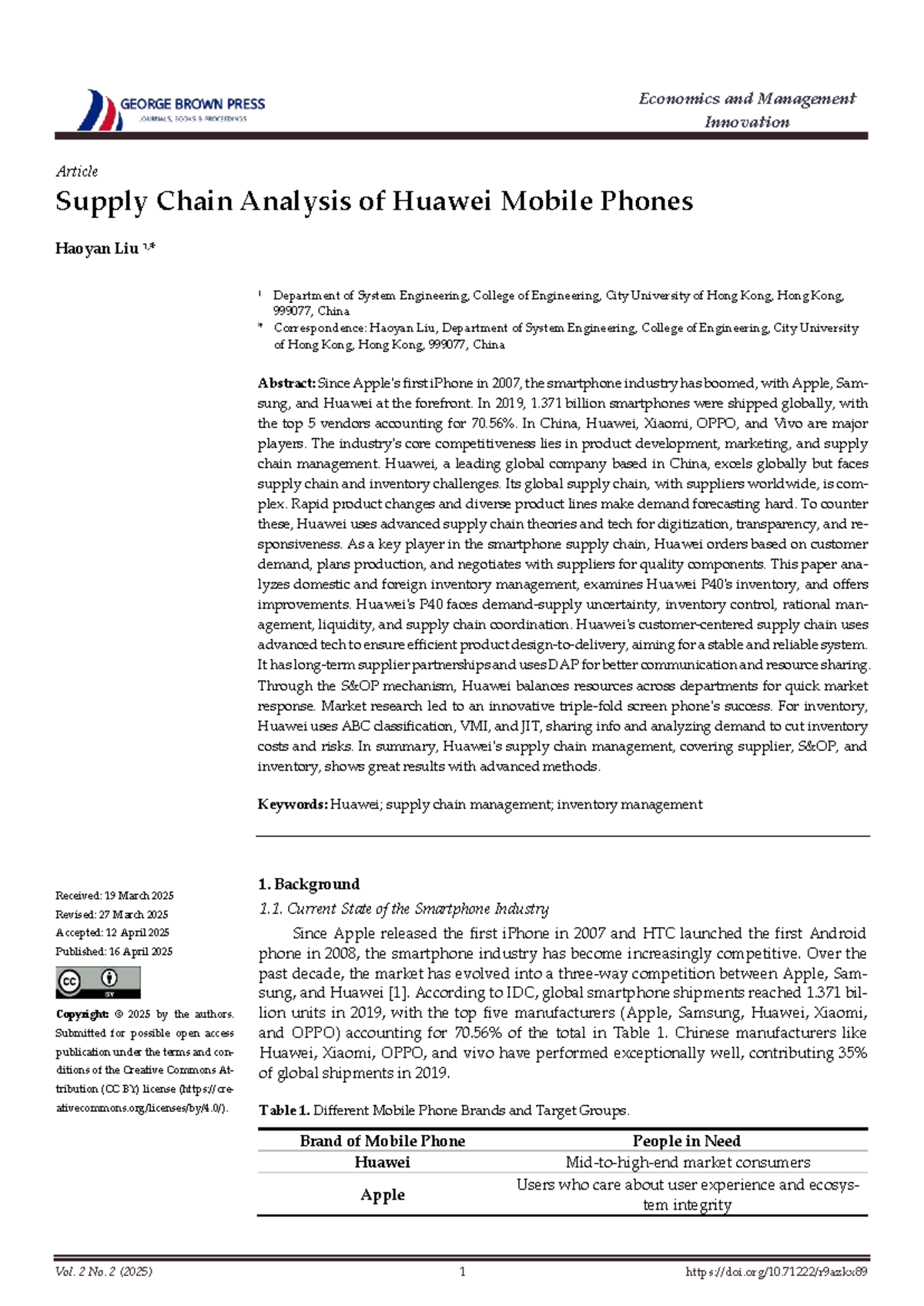 EMI-2: Supply Chain Management Analysis of Huawei Mobile Phones - Studocu