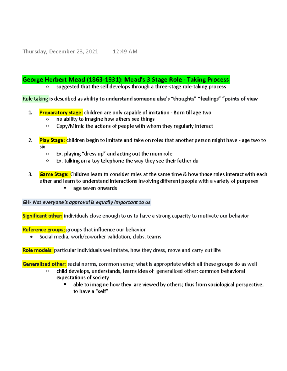 Mead's 3-Stage Role-Taking Process Explained (Psych 101 Lecture Notes ...