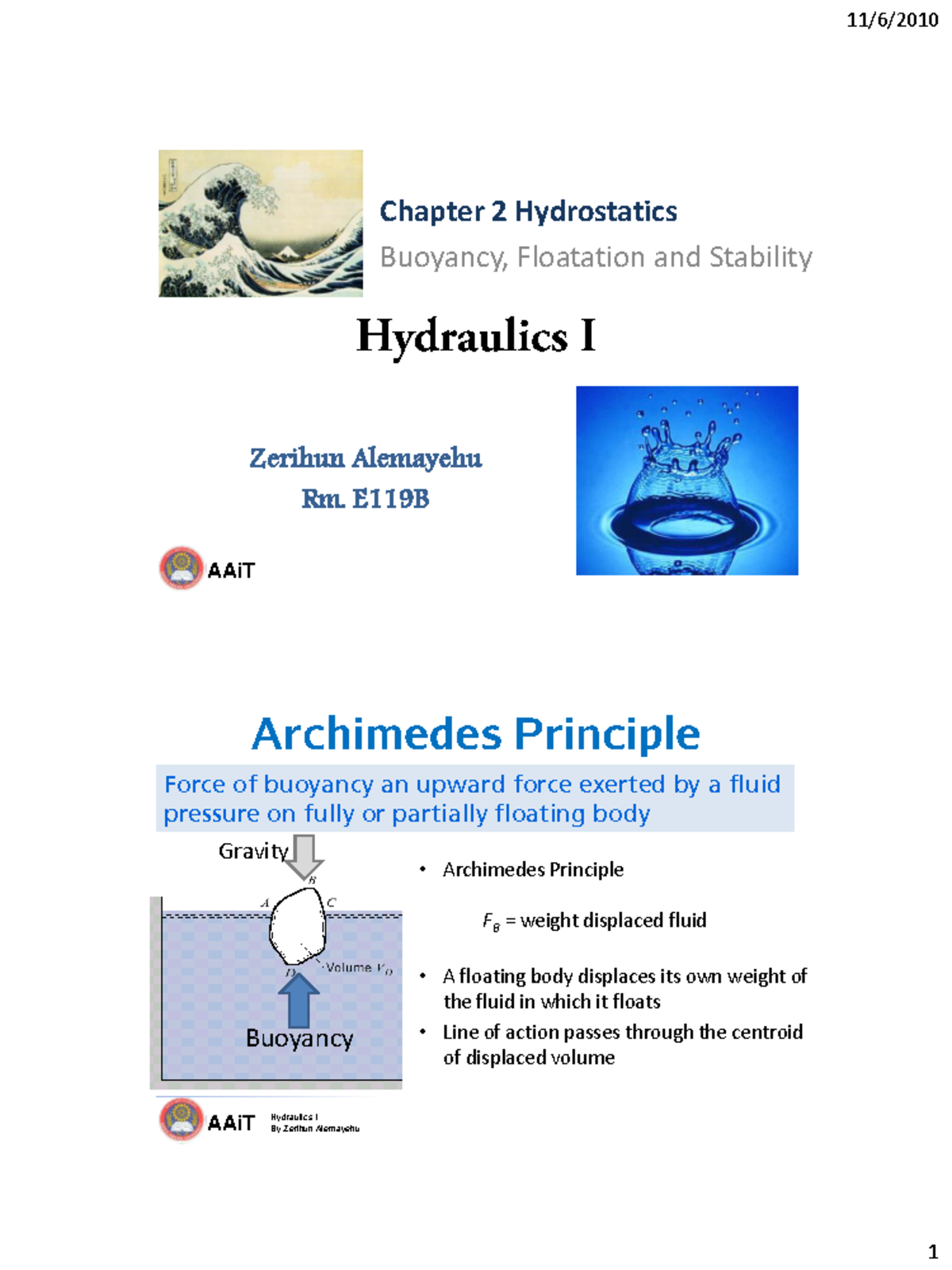 Chapter 2: Hydrostatics - Buoyancy, Floatation & Stability (Hydraulics ...