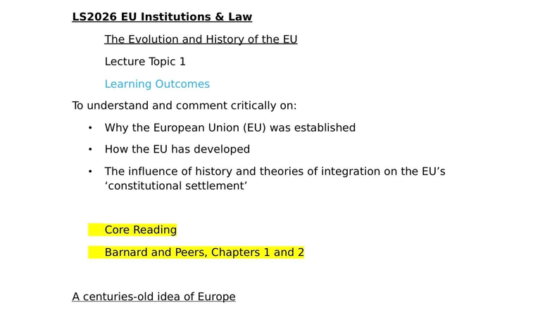 EU 1-4 MCQ notes - LS2026 EU Institutions Law The Evolution and History ...