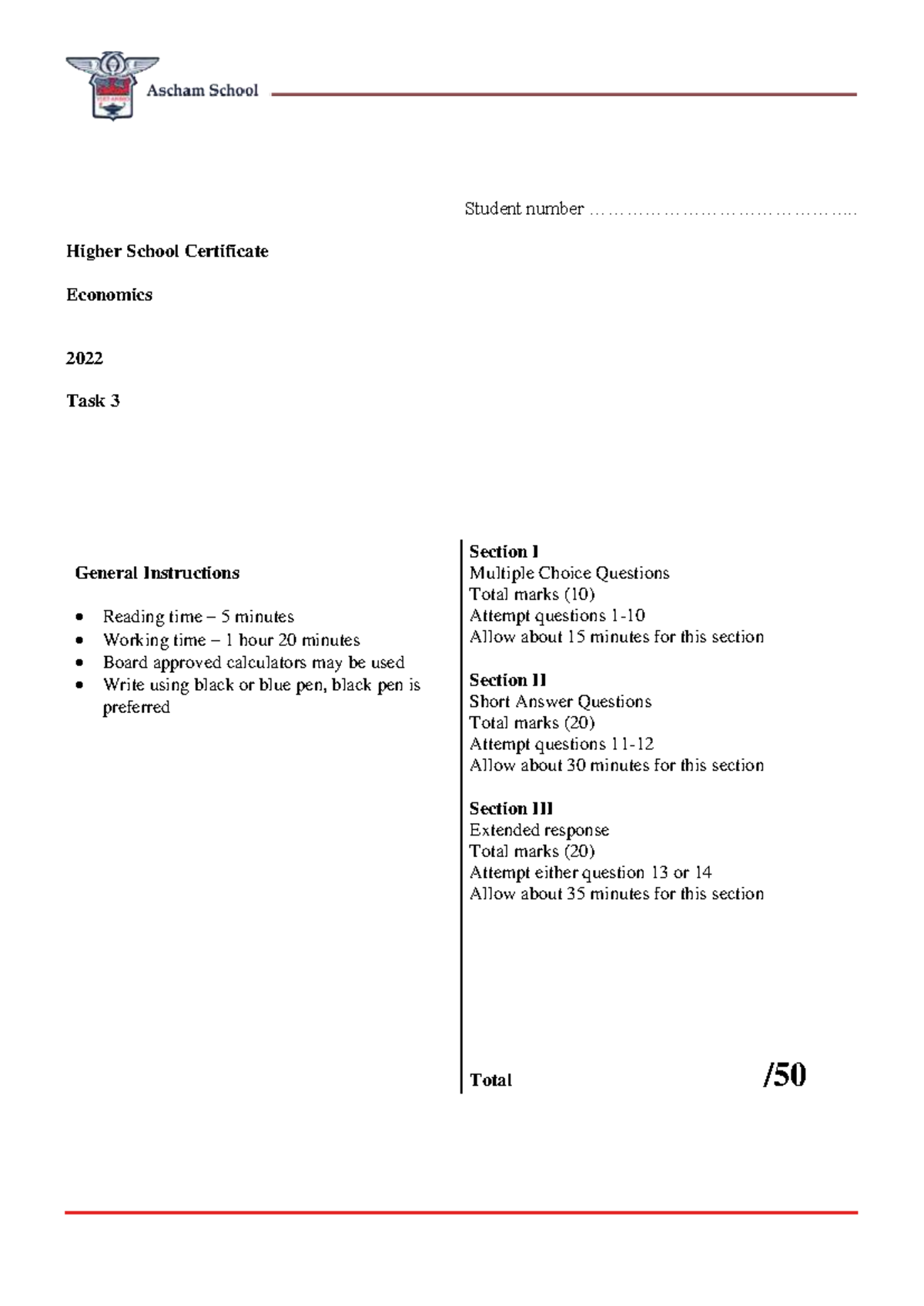 2022 HSC Economics Task 3 - Trial Exam Instructions and Questions - Studocu
