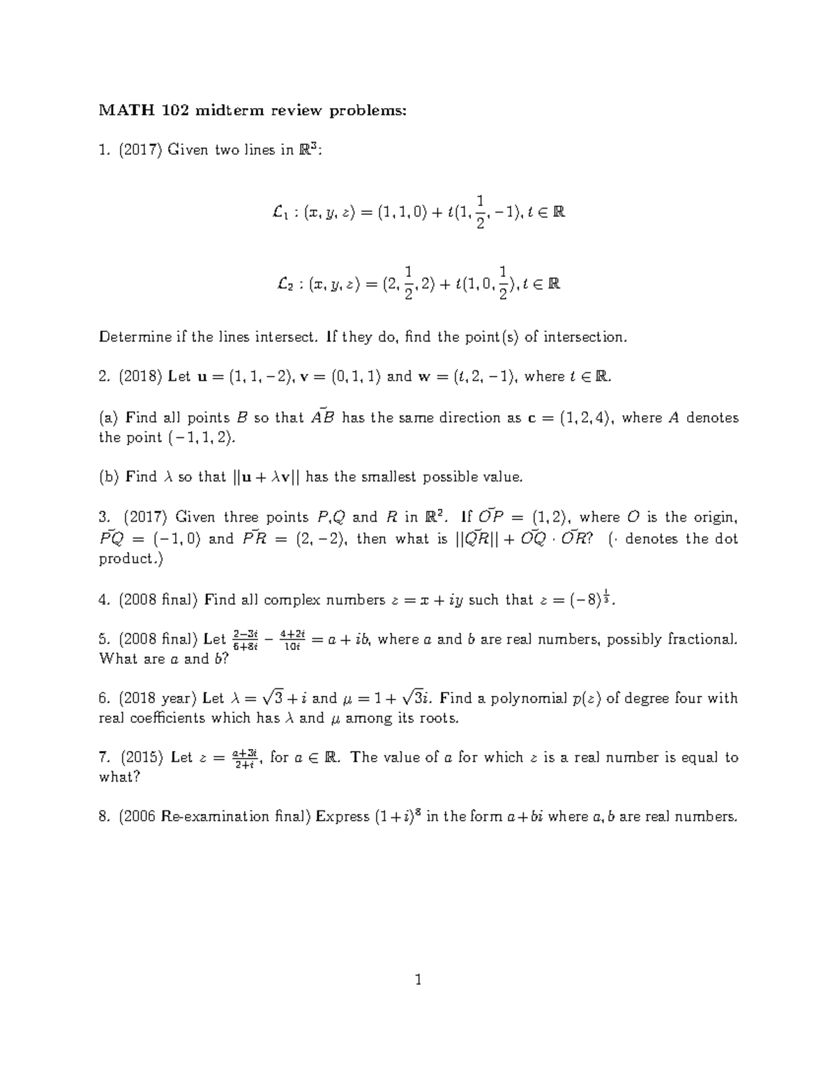MATH 102 Midterm Exam Review: Problems and Solutions Guide - Studocu