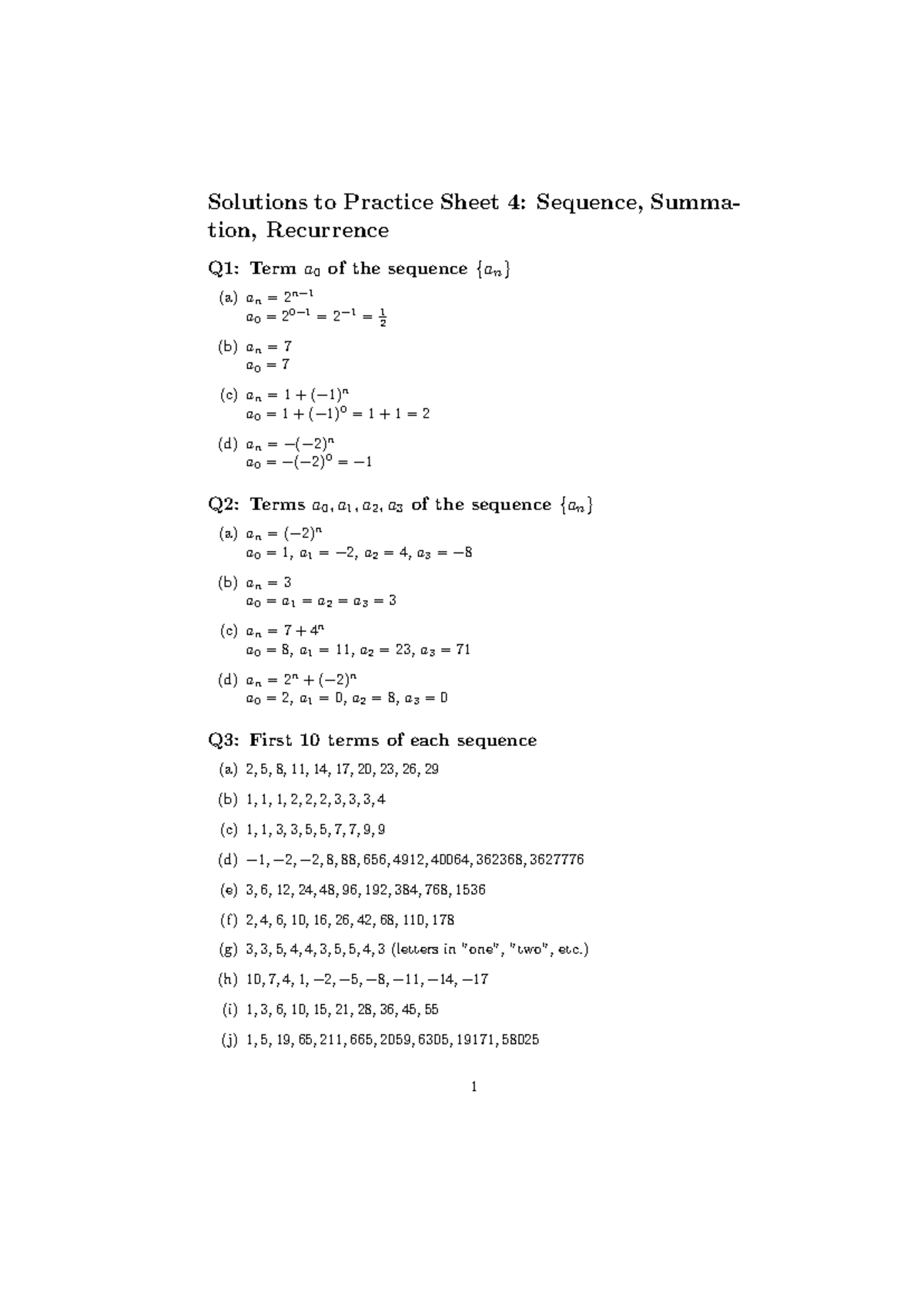 Solutions to DM IV Practice Sheet 4: Sequences & Recurrences - Studocu