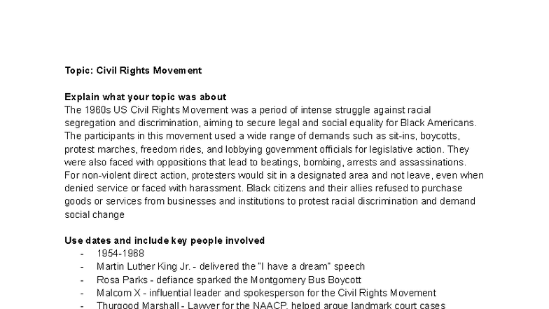 Civil Rights Movement Overview: Key Events & Figures - Studocu