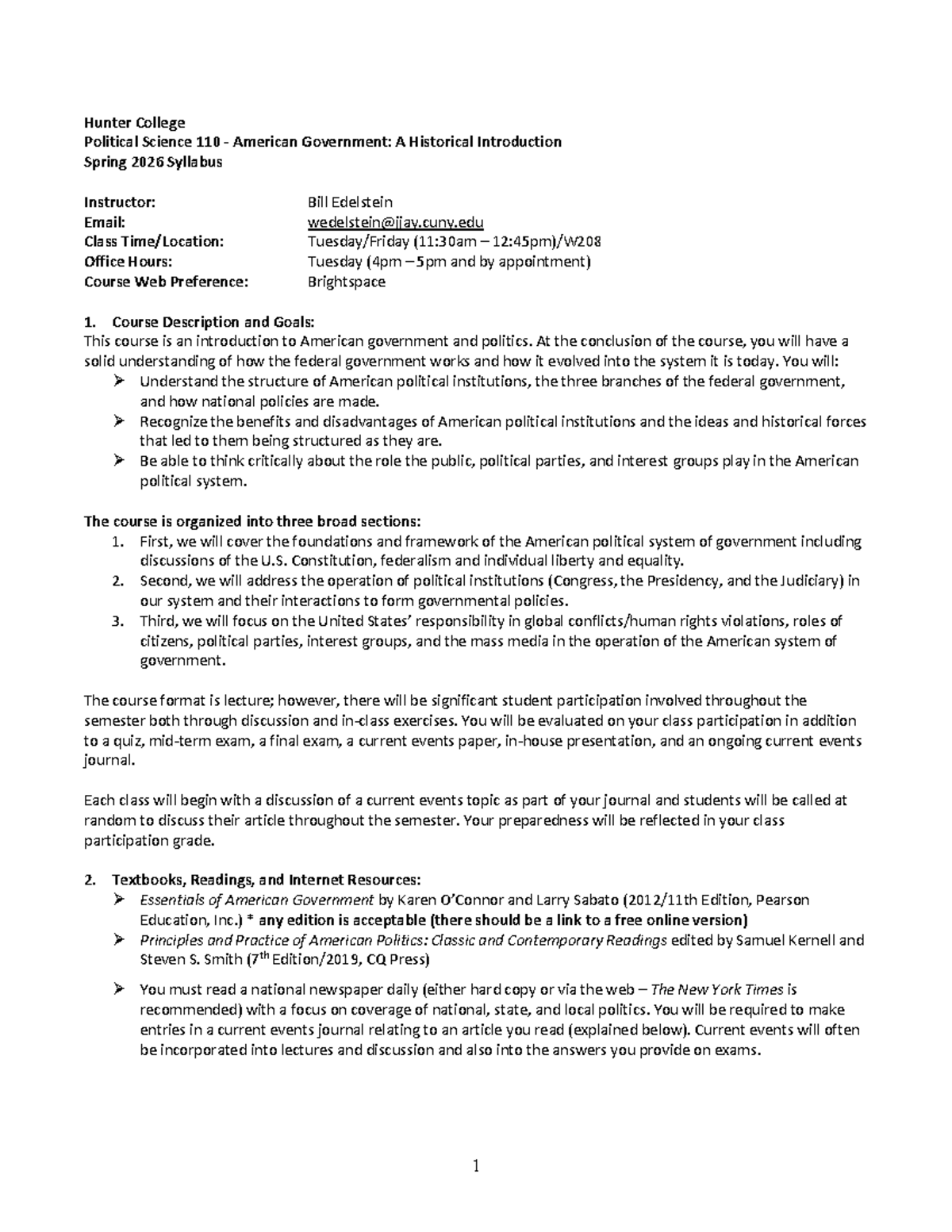 Syllabus for POLSC 110: American Government - Spring 2026 - Studocu
