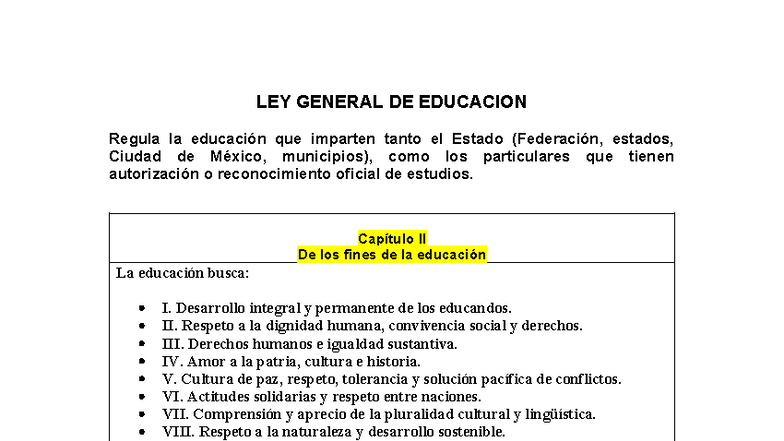 LEY GENERAL DE EDUCACIÓN: Principios y Criterios Educativos - Studocu