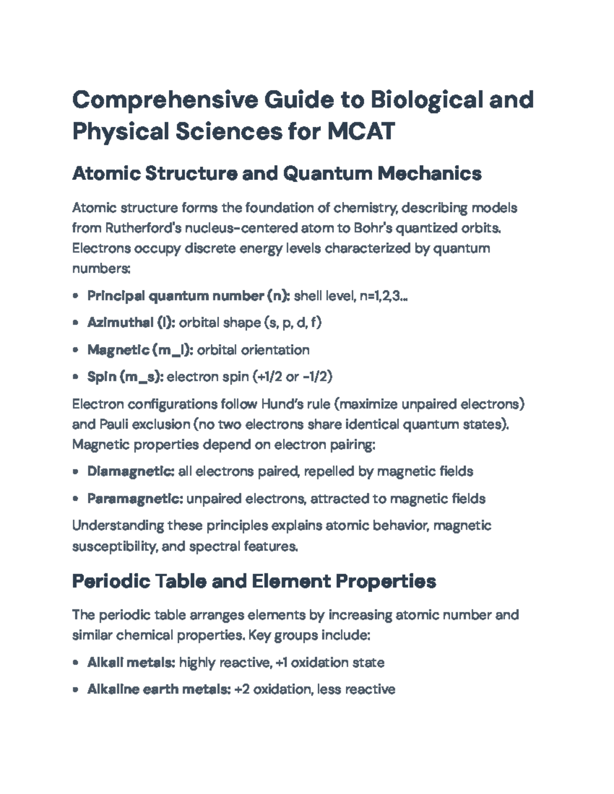 Comprehensive MCAT Study Guide: Biological & Physical Sciences Overview ...