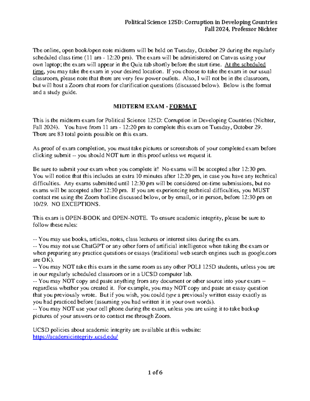 POLI 125D Midterm Exam Study Guide and Format - Fall 2024 - Studocu