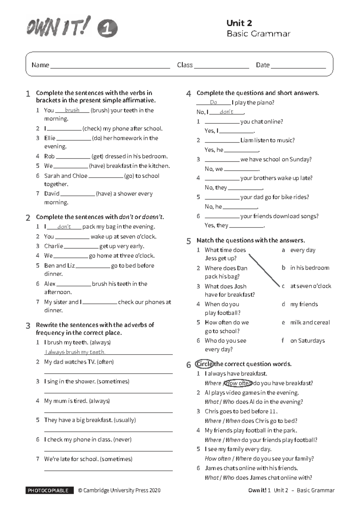 Basic Grammar Unit 2: Present Simple Exercises and Answers - Studocu