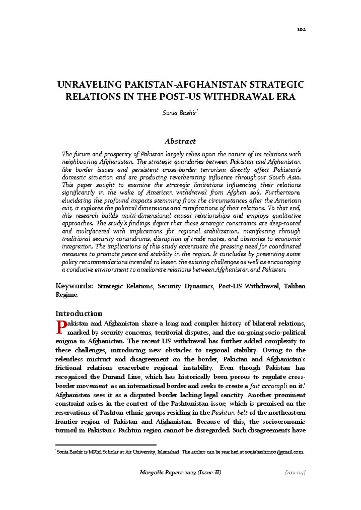 342 - Analyzing Pakistan-Afghanistan Strategic Relations Post-US Exit ...