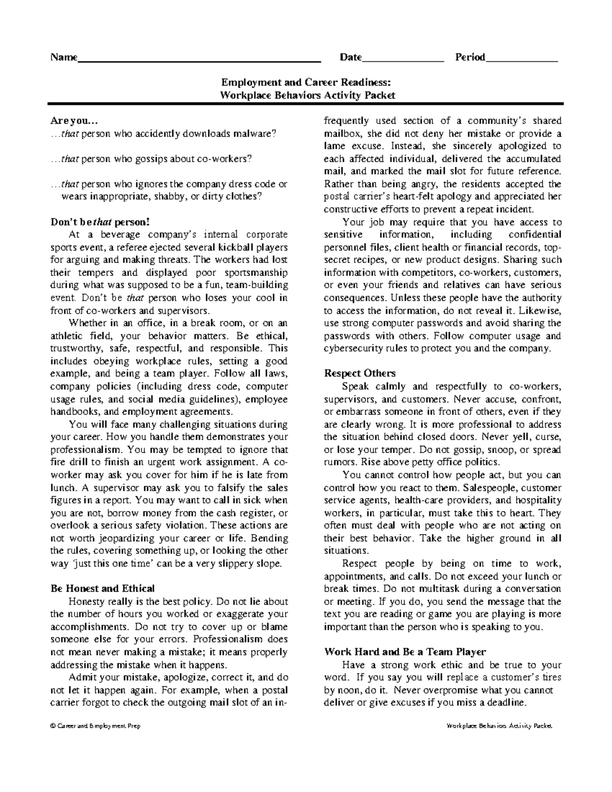 **ENG 101: Employment and Career Readiness - Workplace Behaviors Guide ...