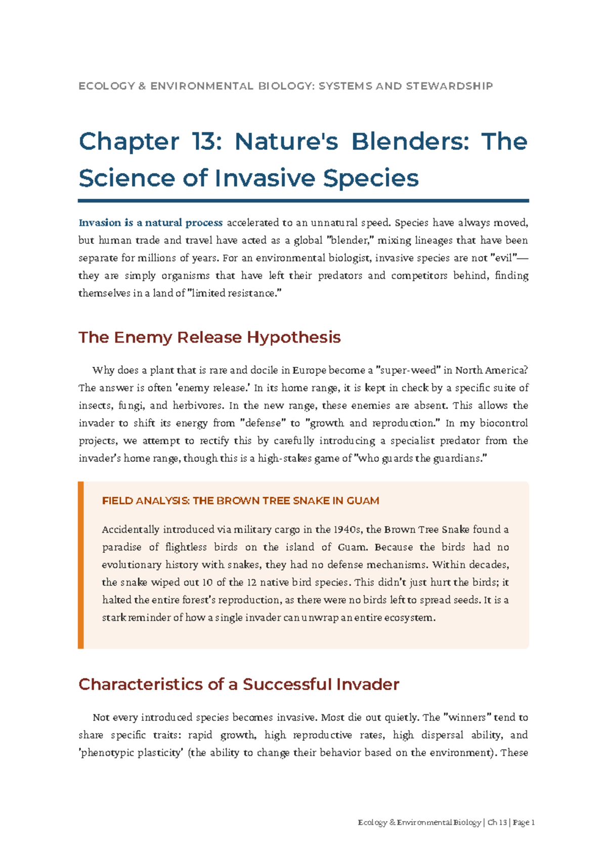 ECOLOGY ENVIRONMENTAL BIOLOGY: Ch 13 - Invasive Species Dynamics - Studocu