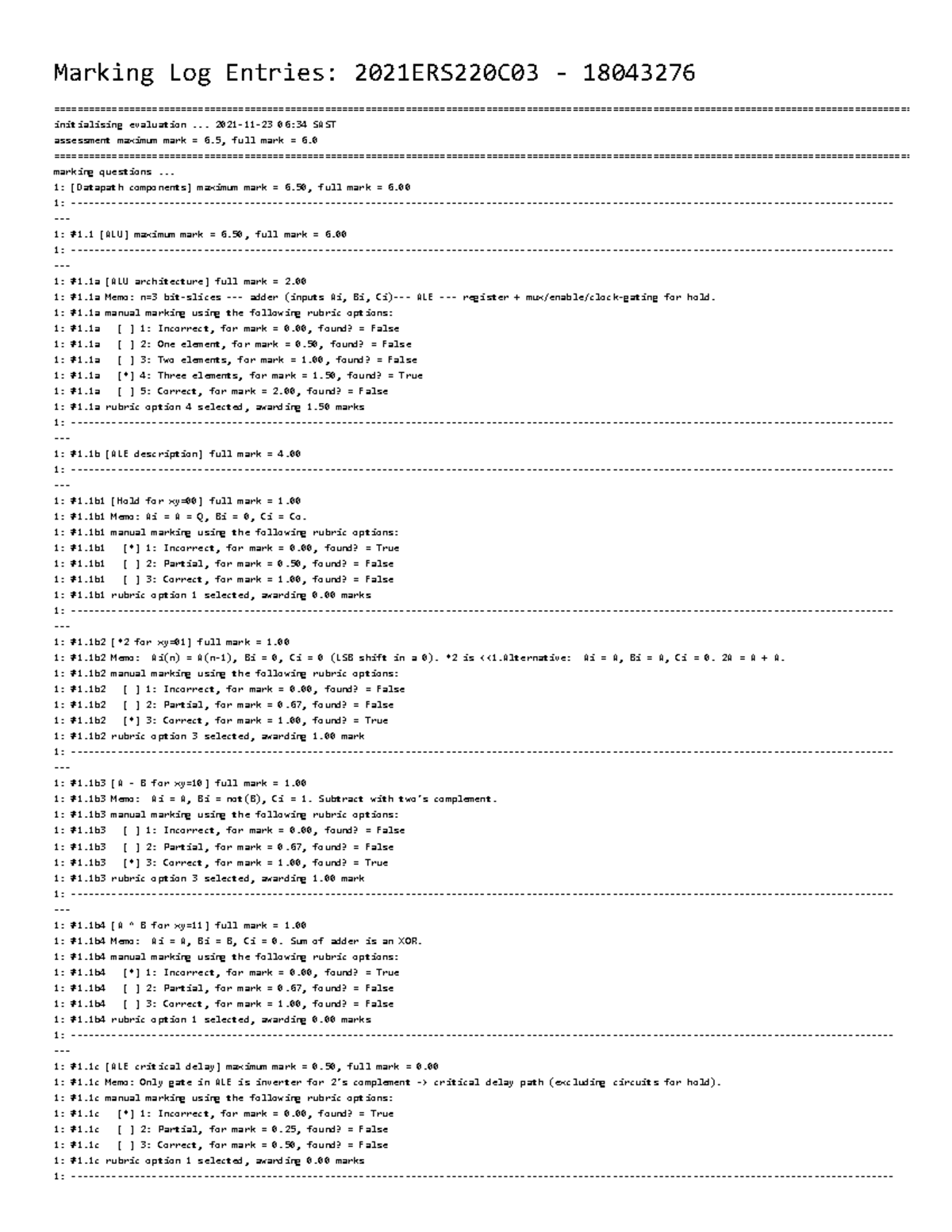 Marking Log for 2021ERS220C03 - Assessment Details and Evaluation - Studocu