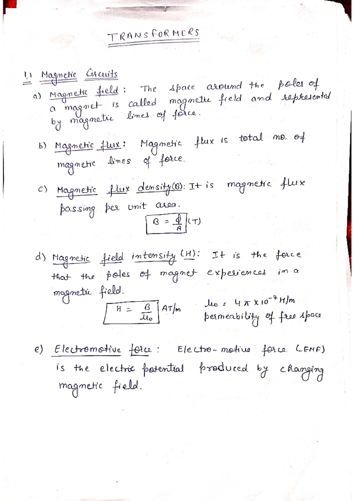 BEE 101 Unit 3 Final Exam Theory Notes on Transformers & Magnetic ...