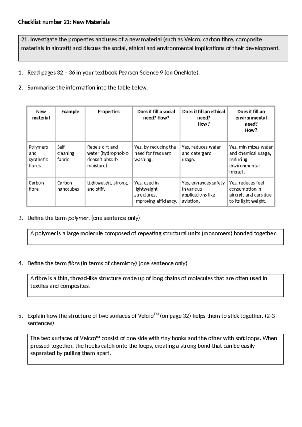 Checklist 21: New Materials & Their Implications (2023) - Studocu