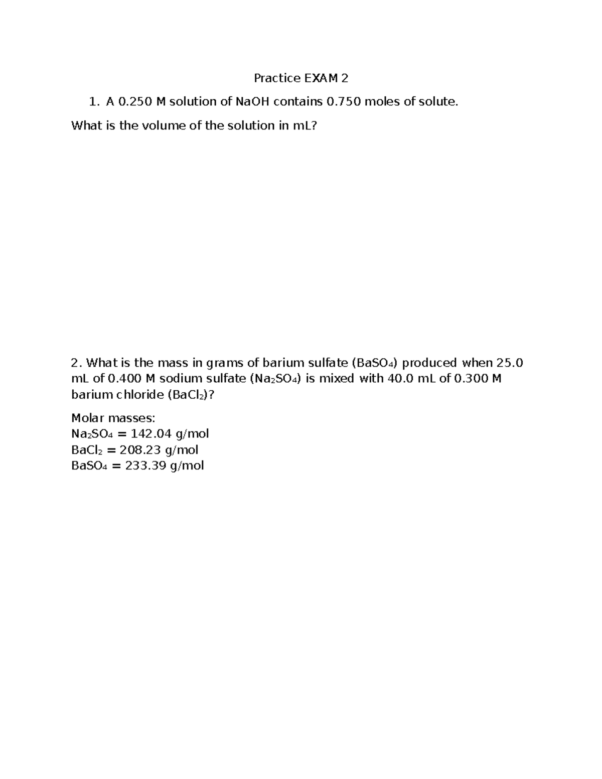 Practice Exam 2: General Chemistry 1-1 Problem Set - Studocu